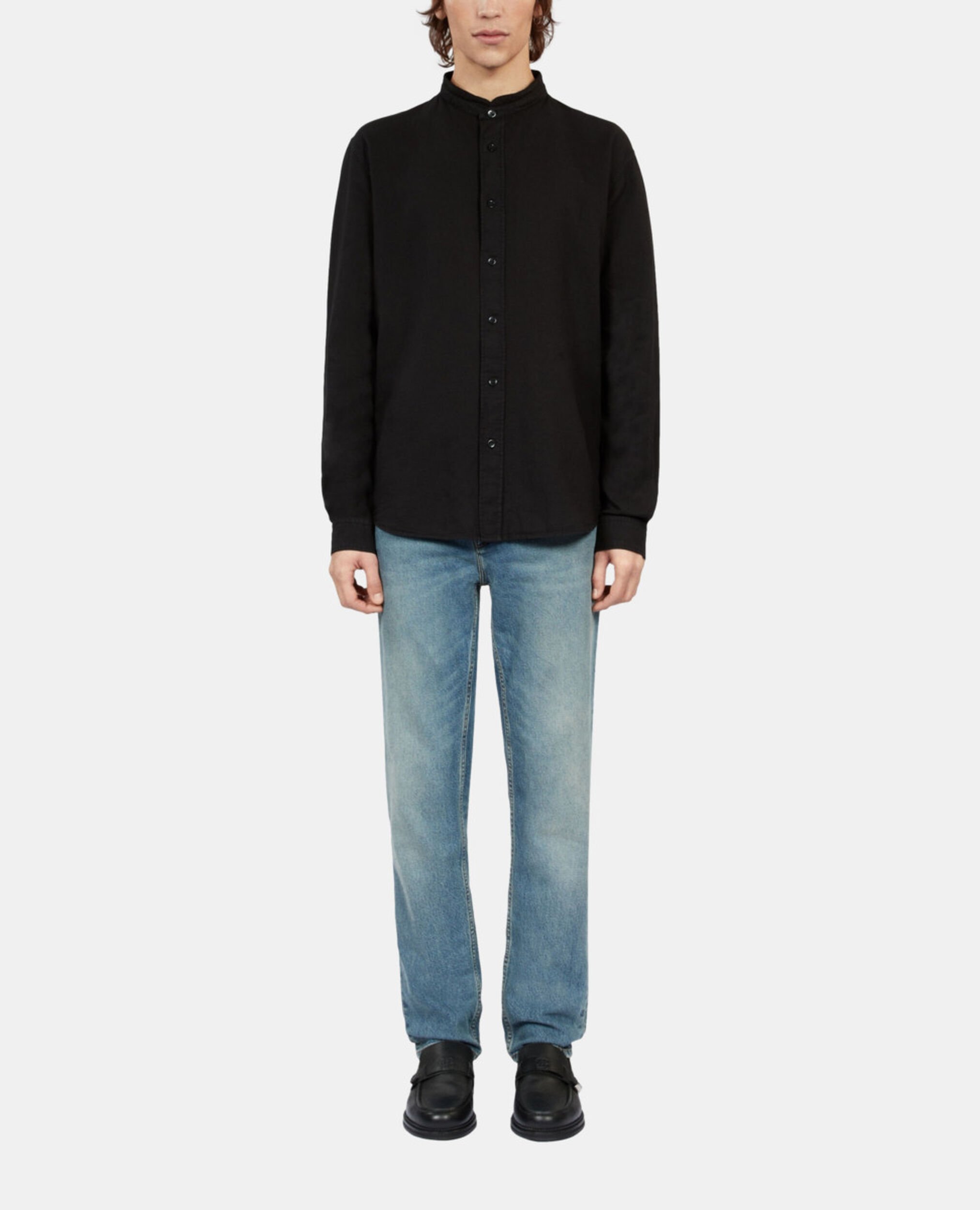 Black cotton and linen shirt, BLACK, hi-res image number null