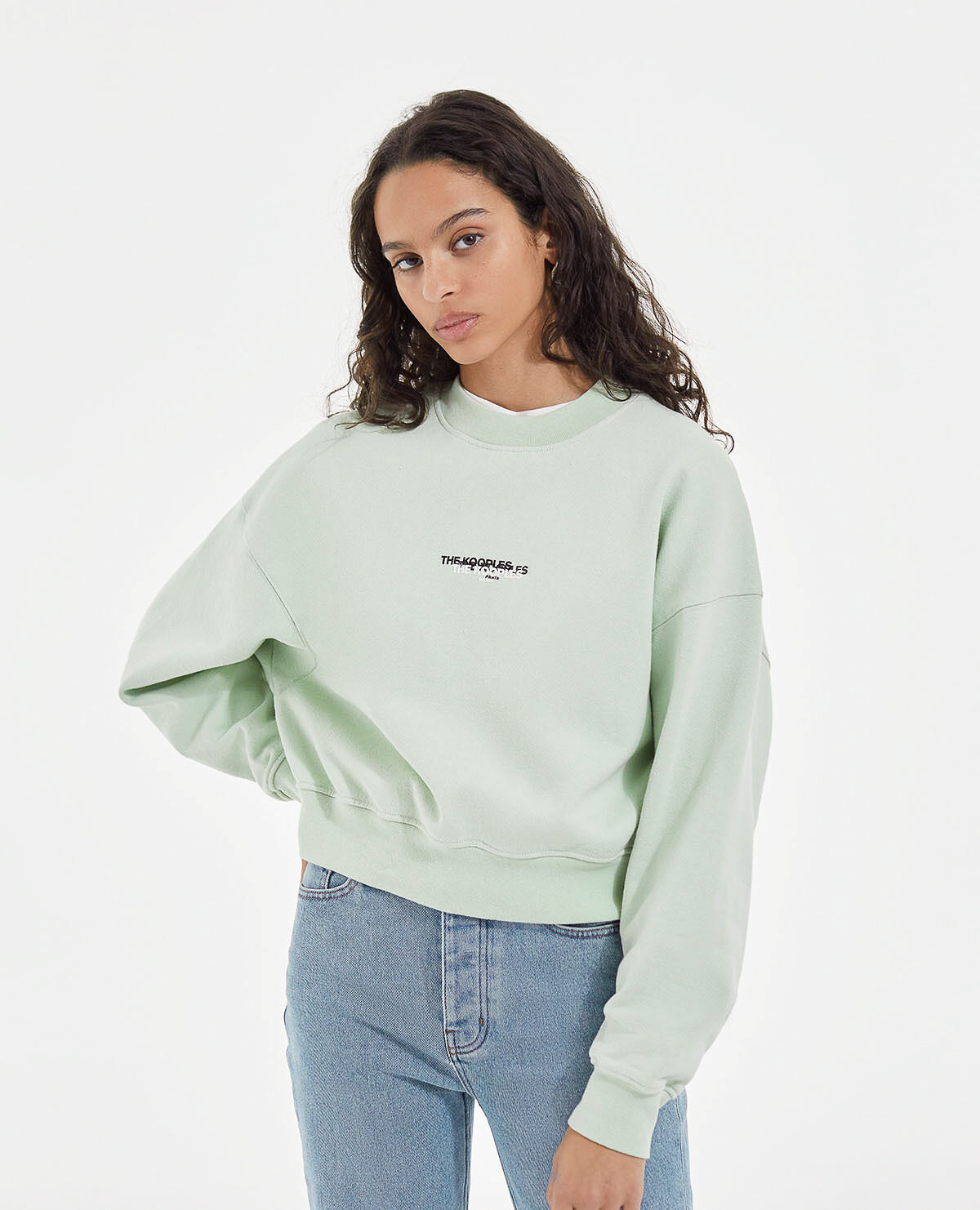 Mint green crew neck sweatshirt w triple logo