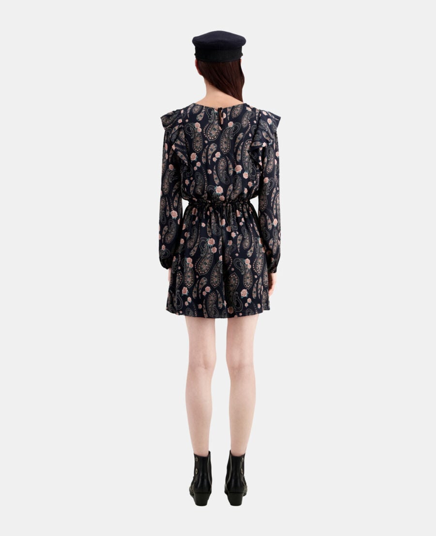 The Kooples F BLACK / PINK short printed dress with ruffles