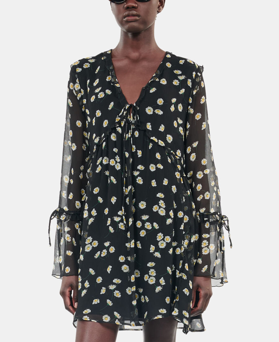 The Kooples WOMEN BLACK WHITE floral printed silk short dress