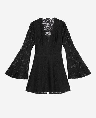 The Kooples FEMME BLACK robe courte &agrave; manches &eacute;vas&eacute;es en dentelle noire