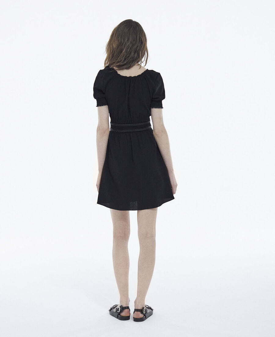 short light black dress with puffed sleeves