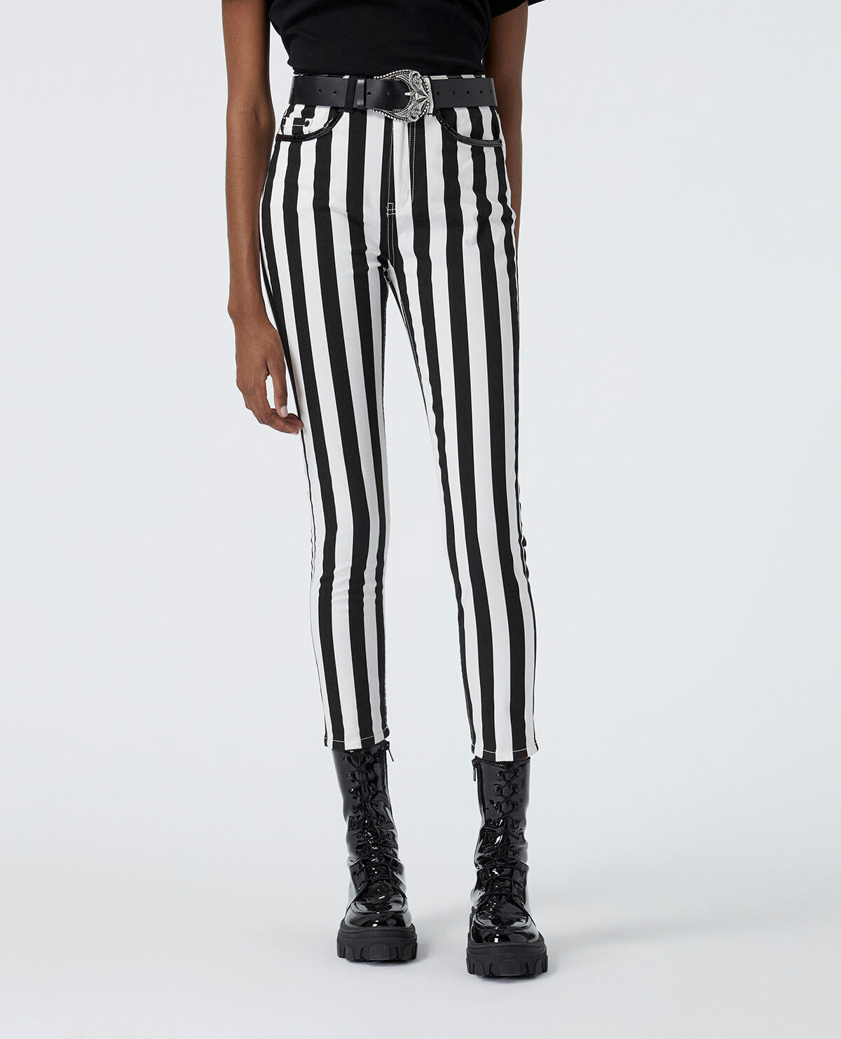 Womens black and white striped skinny jeans best sale