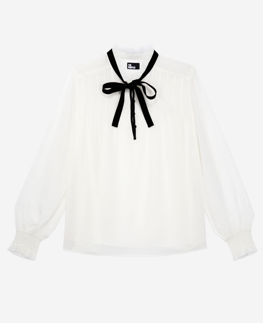 The Kooples WOMEN OFF WHITE ecru top with velvet detail