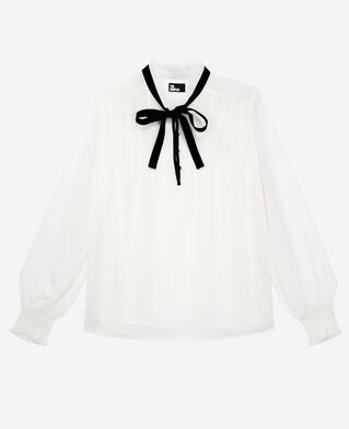 The Kooples WOMEN OFF WHITE ecru top with velvet detail