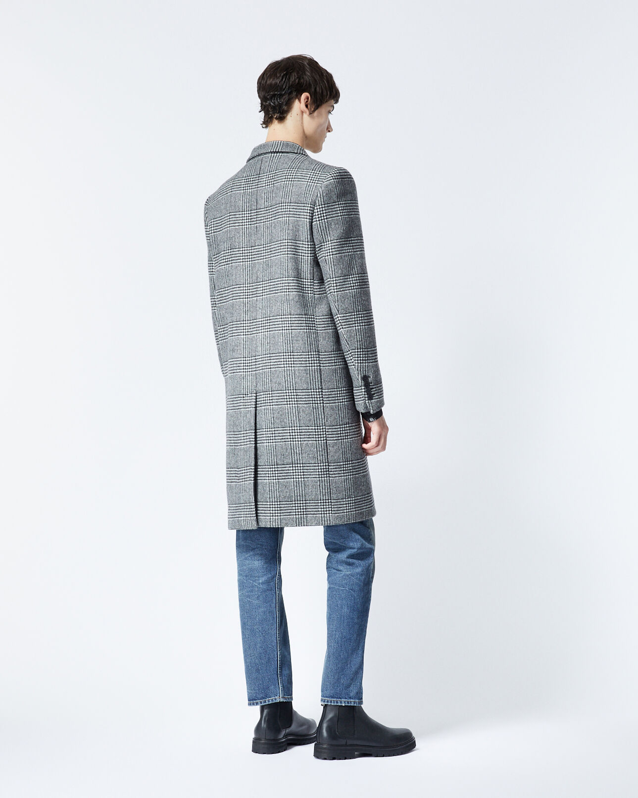 The Kooples HOMME BLACK WHITE manteau noir et blanc laine imprimée