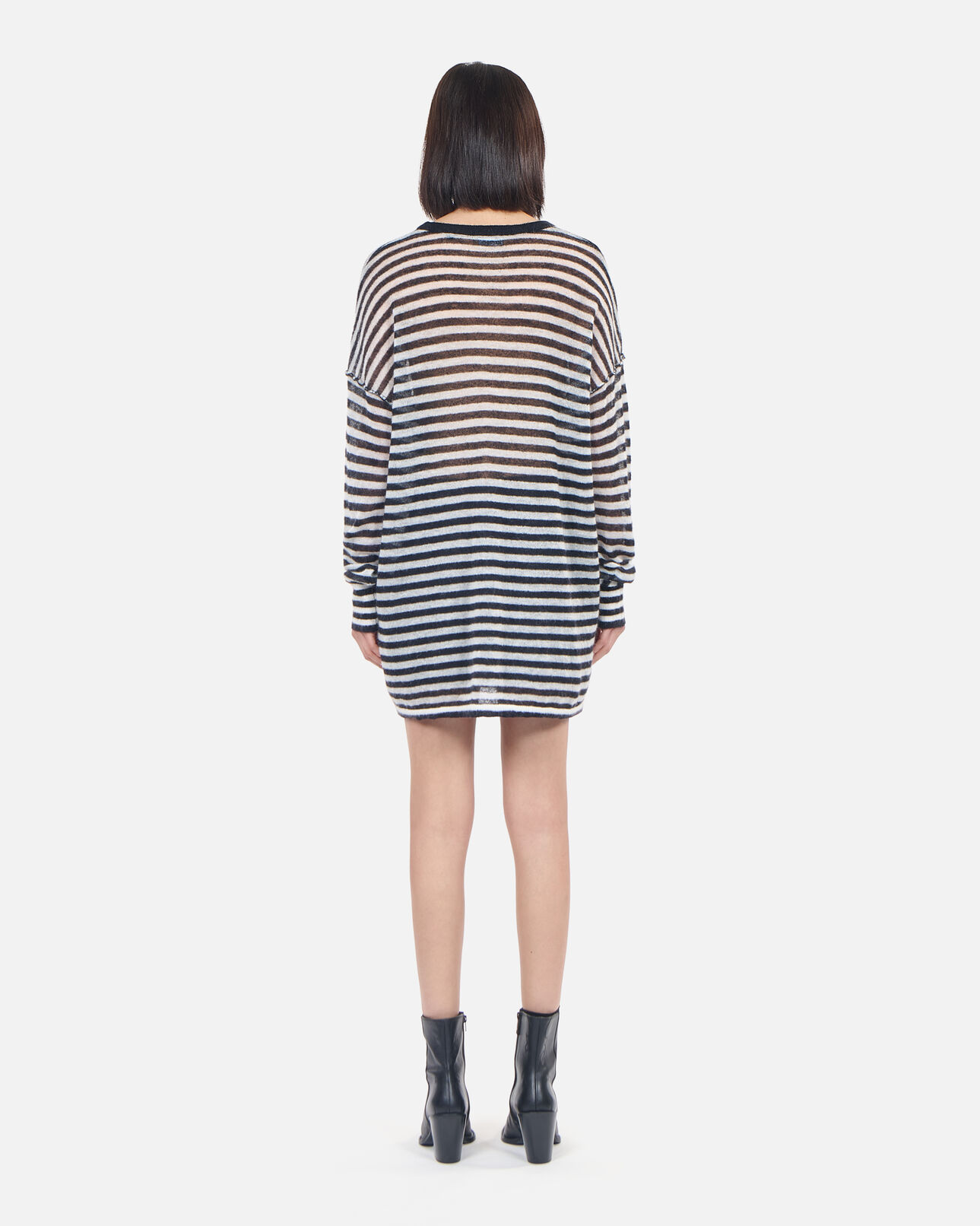 The Kooples F BLACK / WHITE striped mohair and wool sweater