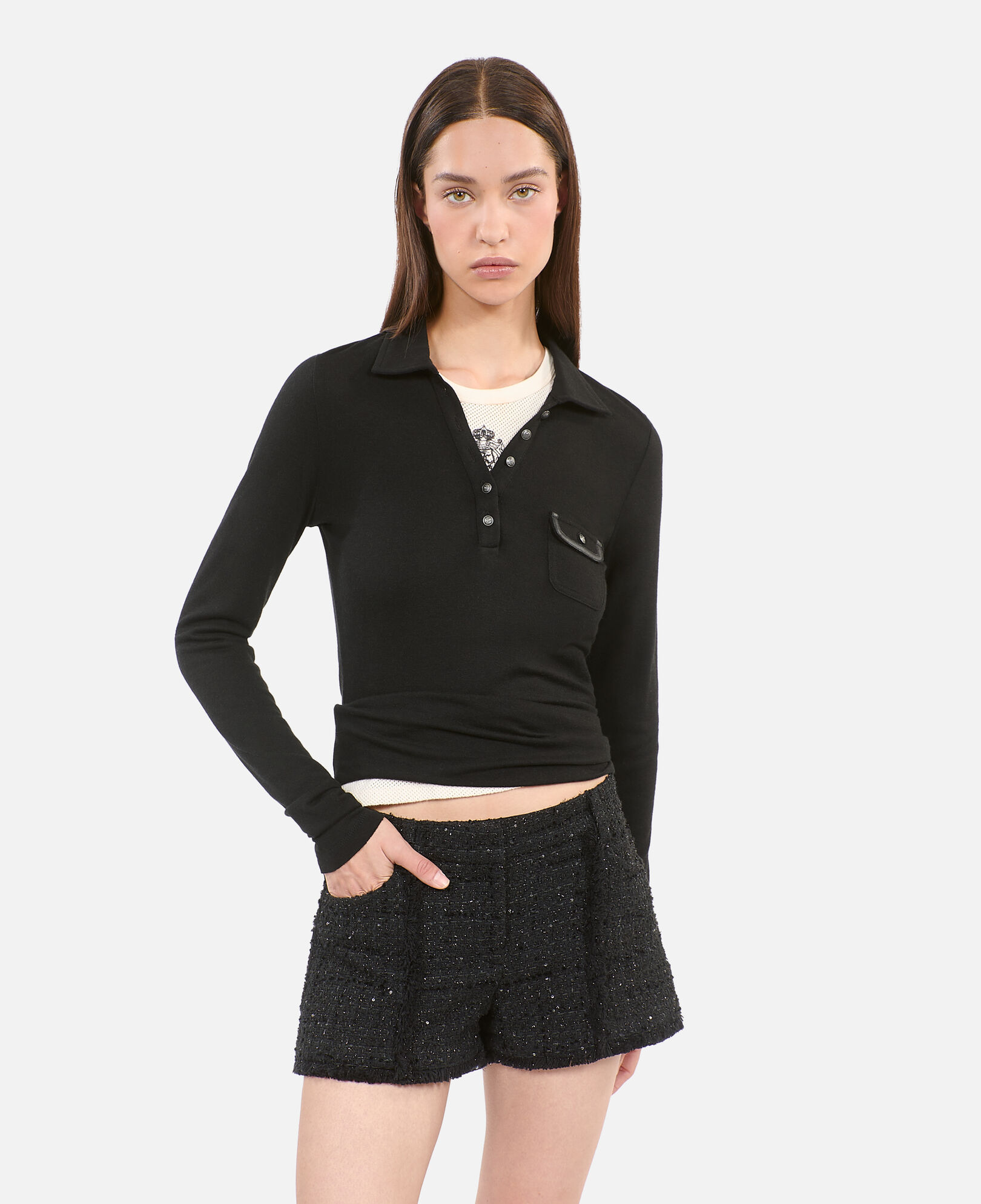 The Kooples FEMME BLACK polo manches longues noir
