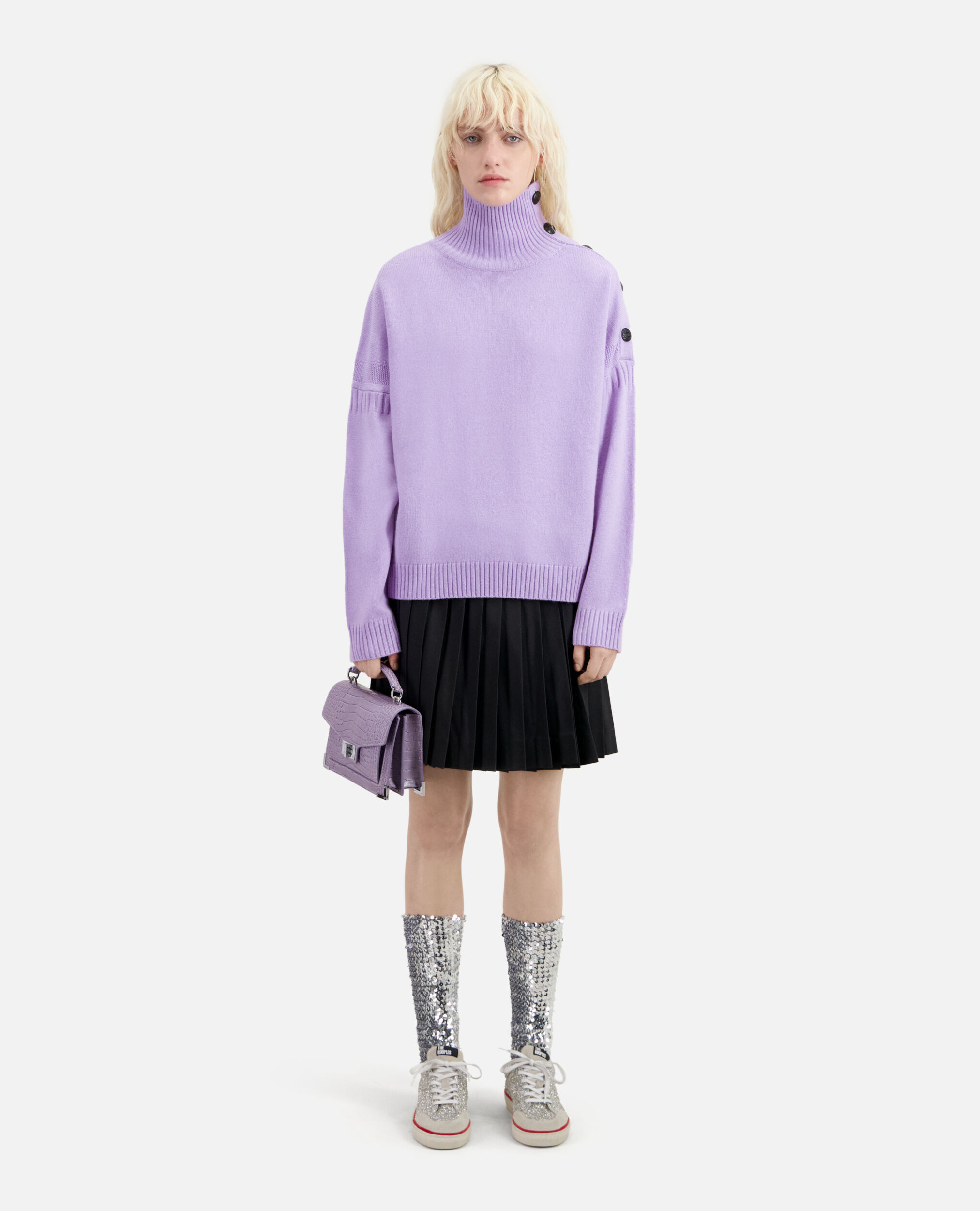 Purple wool and cashmere sweater with buttons, LIGHT PURPLE, hi-res image number null