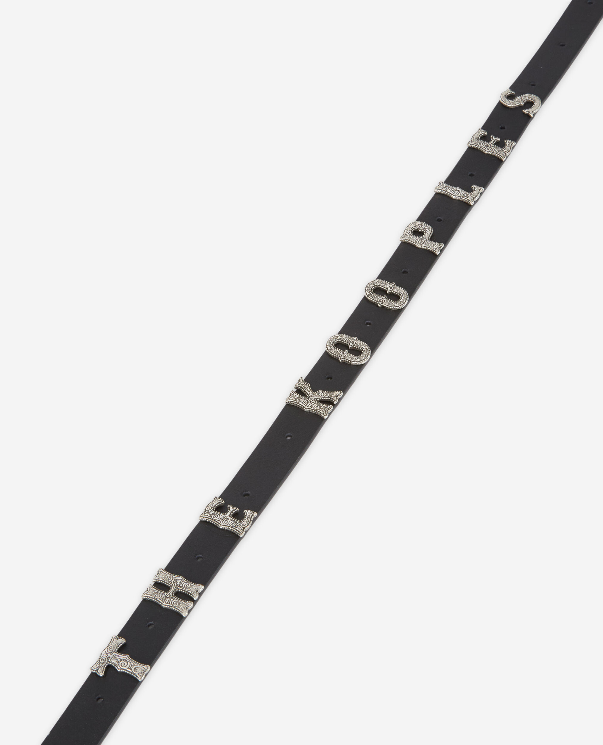 Ceinture fine noire avec logo et boucle Western, BLACK, hi-res image number null