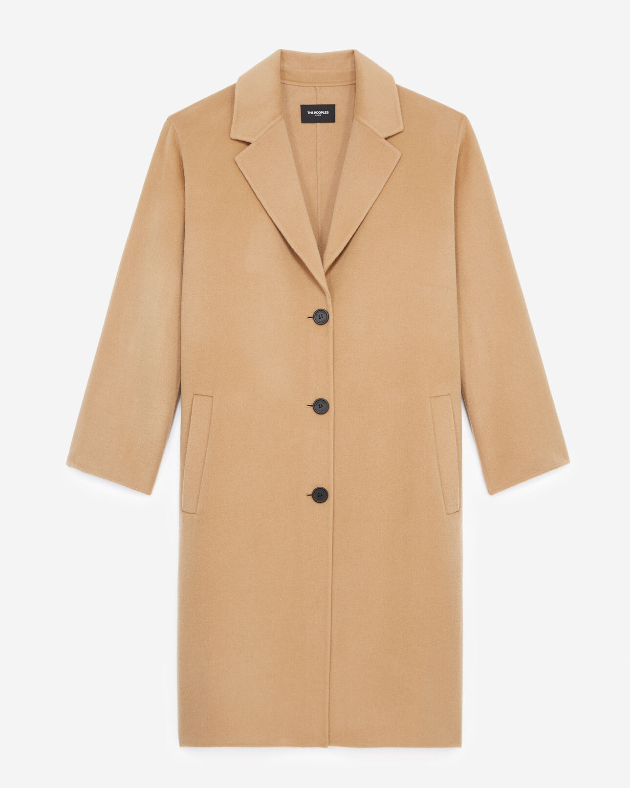 The Kooples WOMEN CAMEL double-faced button-up camel wool coat