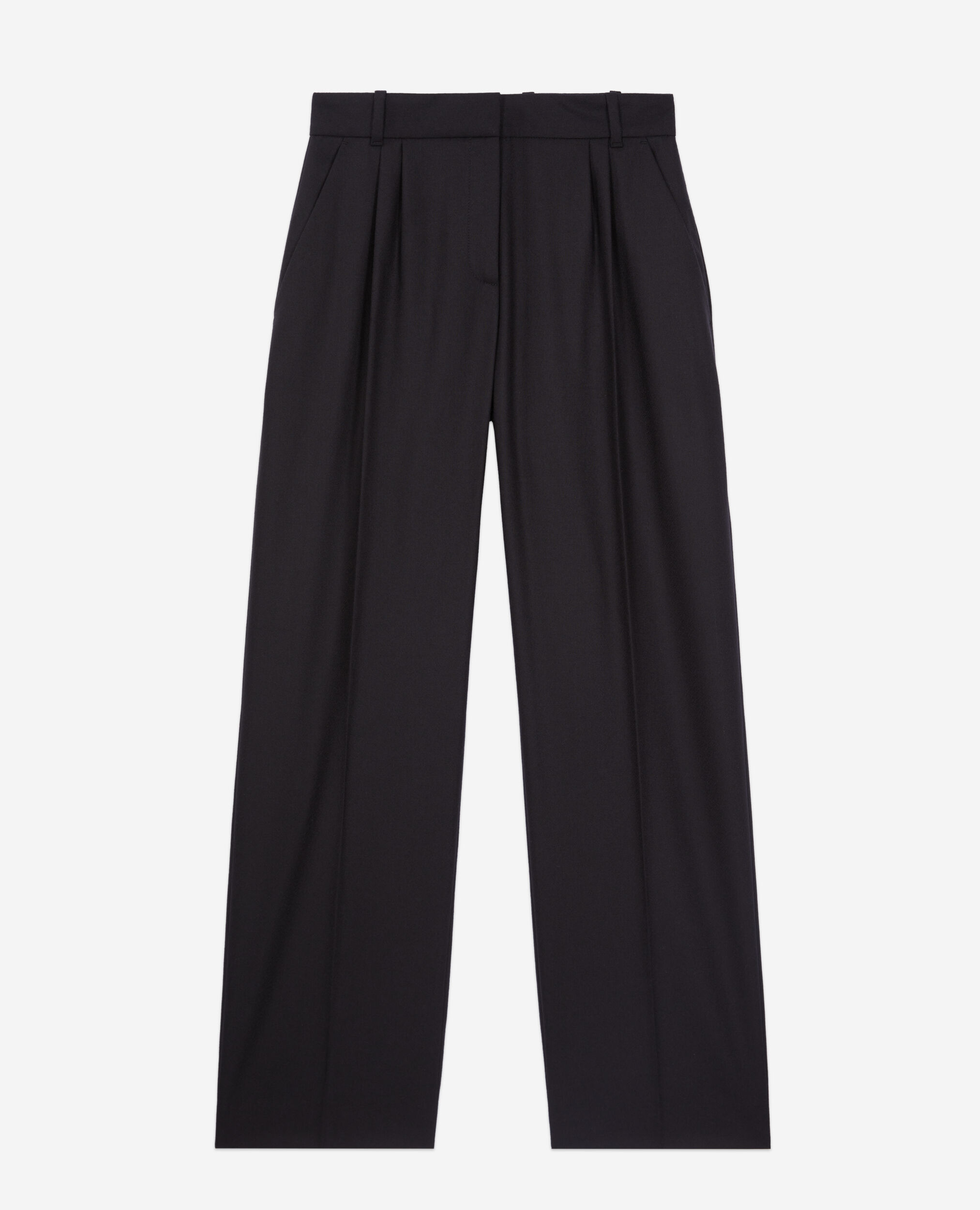 Black flannel trousers with pleats, BLACK, hi-res image number null