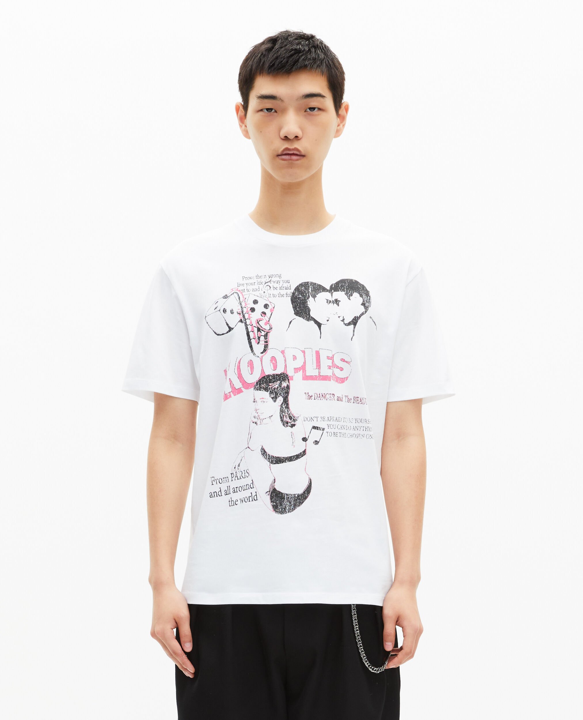 T-shirt with white screen print, WHITE, hi-res image number null