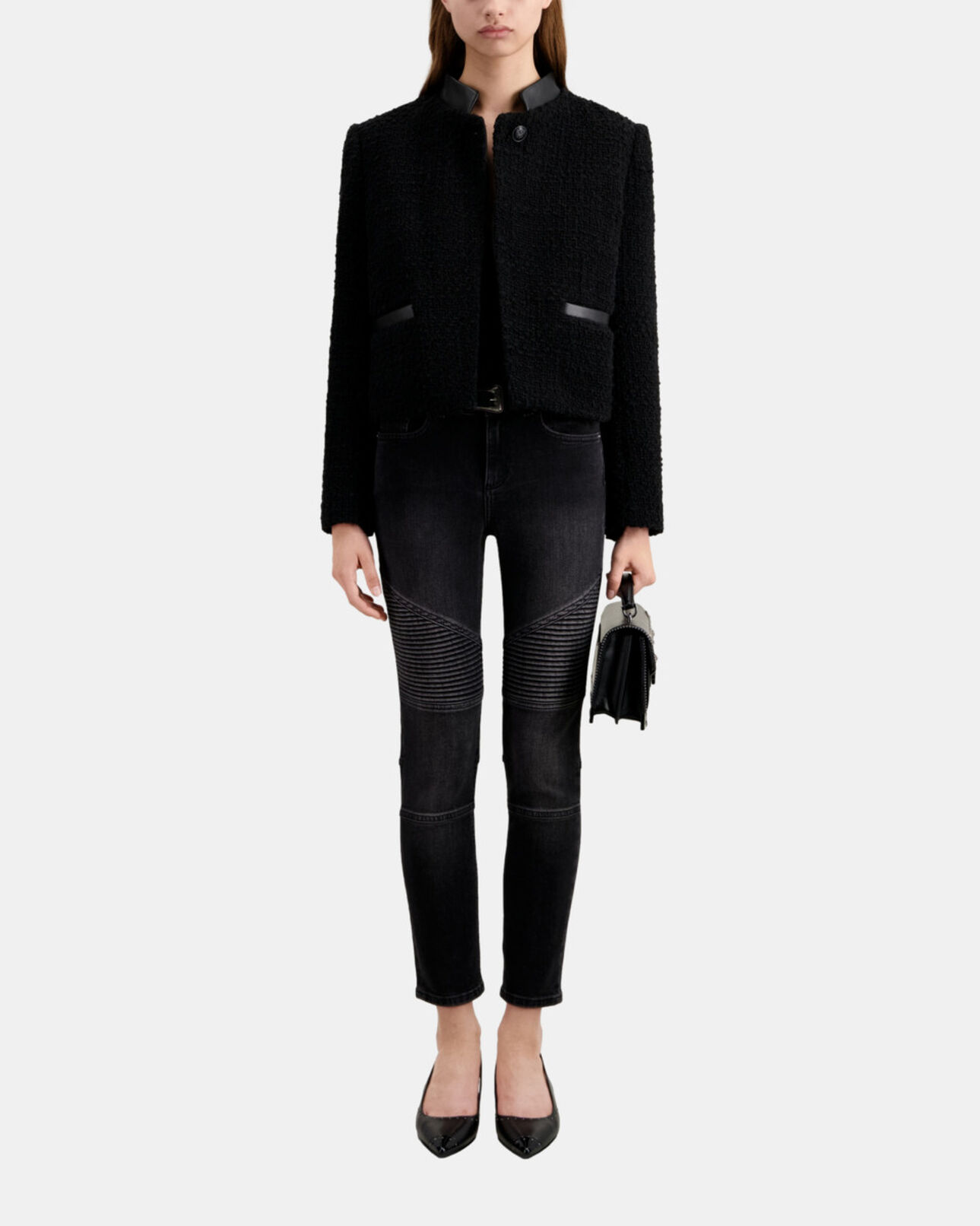 The Kooples WOMEN BLACK short black tweed jacket