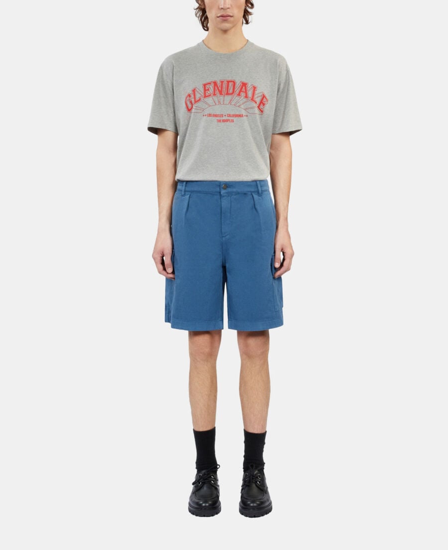 The Kooples HOMME MIDDLE NAVY short cargo en coton et lin bleu