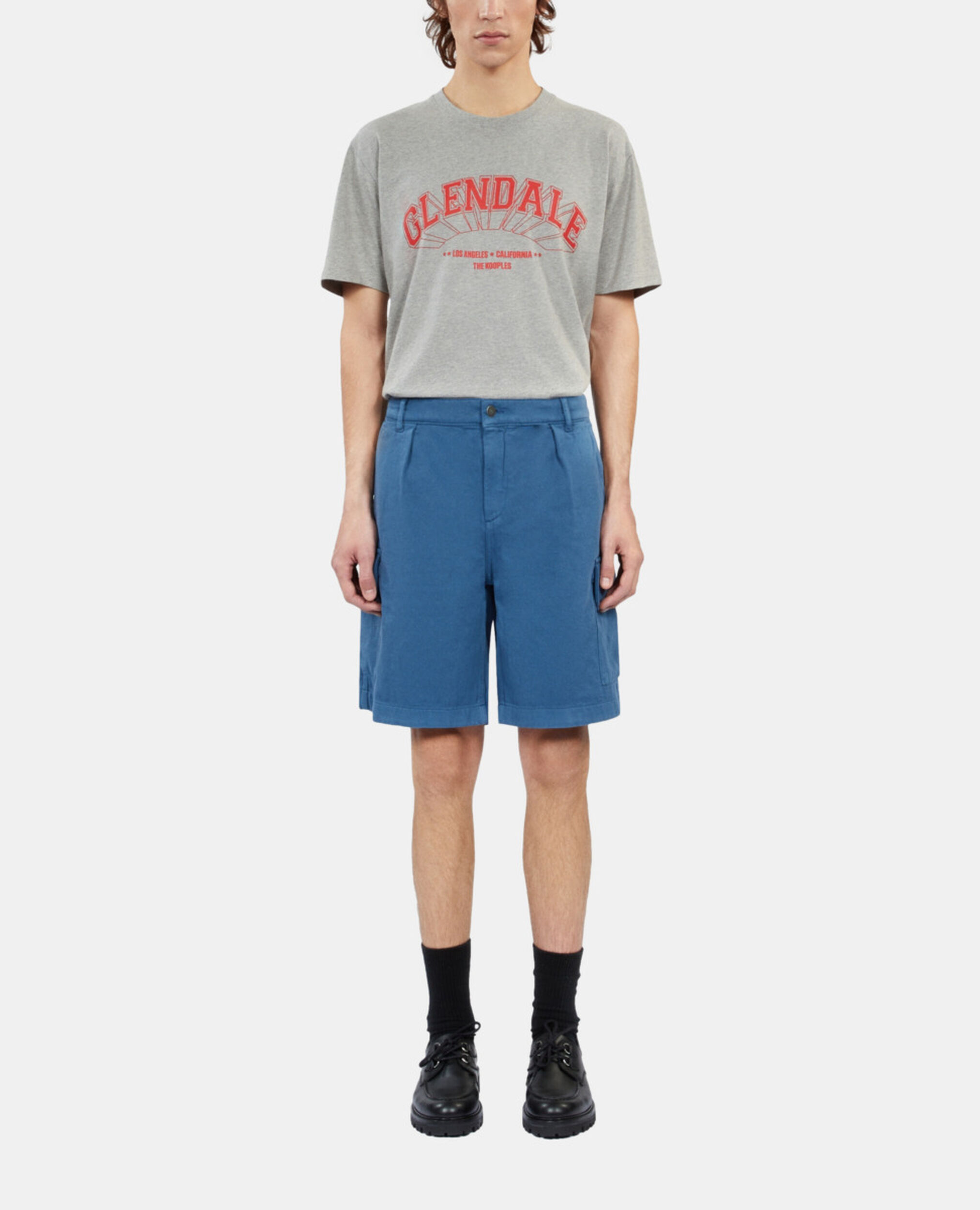 Short cargo en coton et lin bleu, MIDDLE NAVY, hi-res image number null