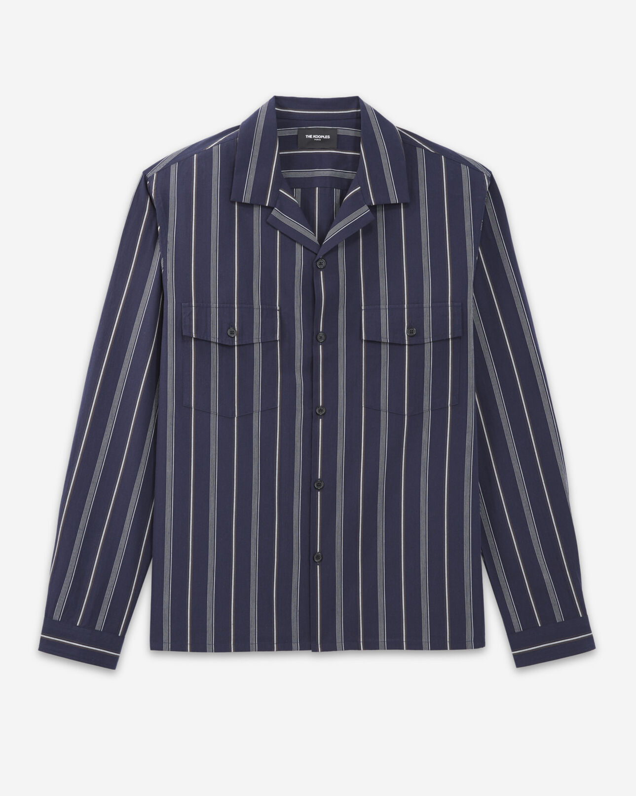 The Kooples HOMME NAVY chemise col hawaïen bleu marine rayée