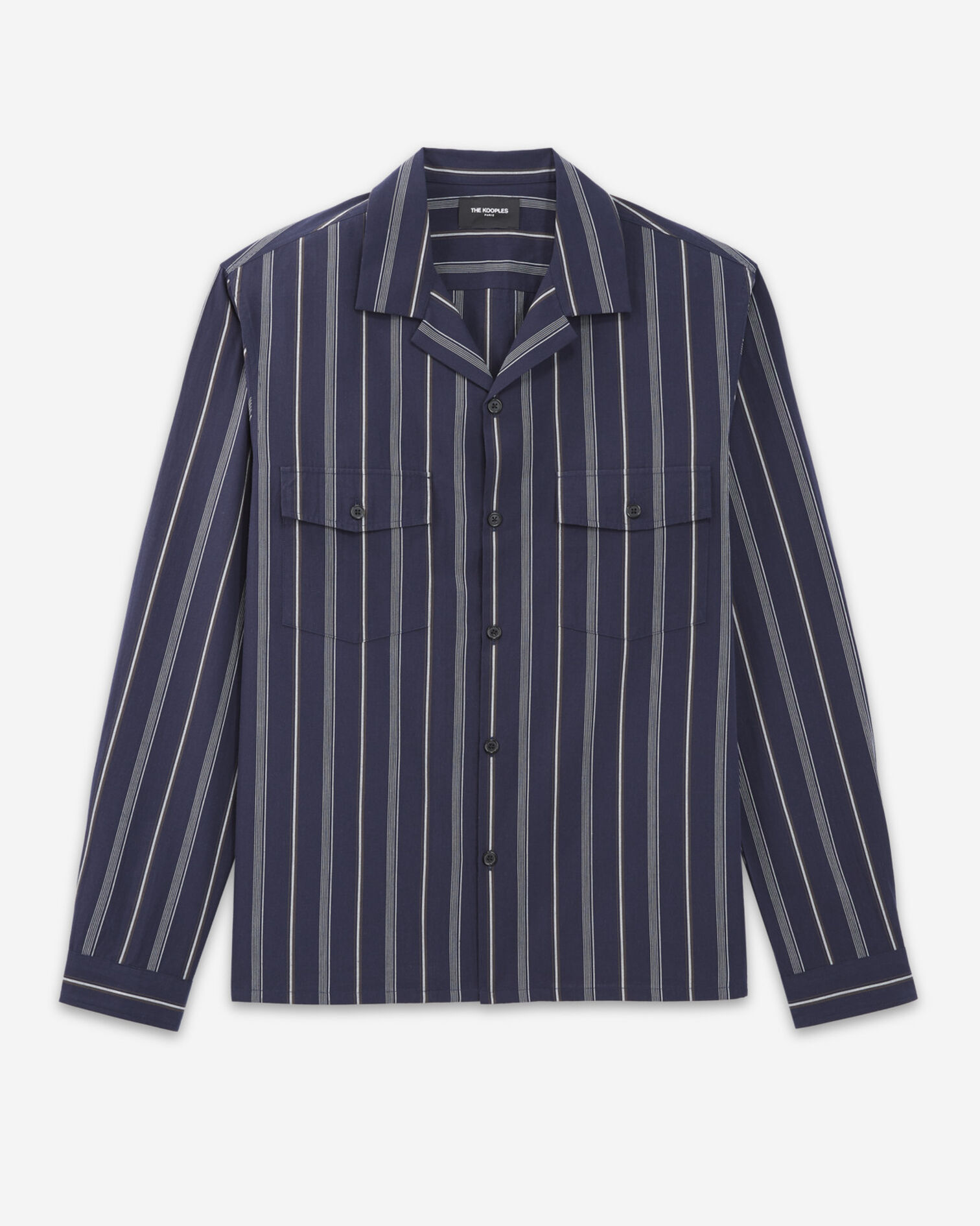 Chemise col hawaïen bleu marine rayée, NAVY, hi-res image number null