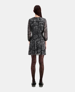 The Kooples DAMEN BLACK WHITE kurzes kleid mit print und gesmokten details
