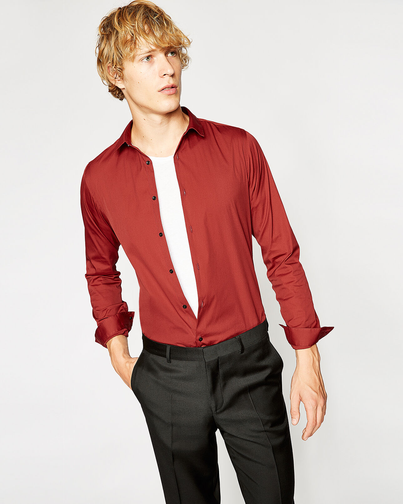 The Kooples HOMBRE RED camisa roja de papel popelina con cuello clásico