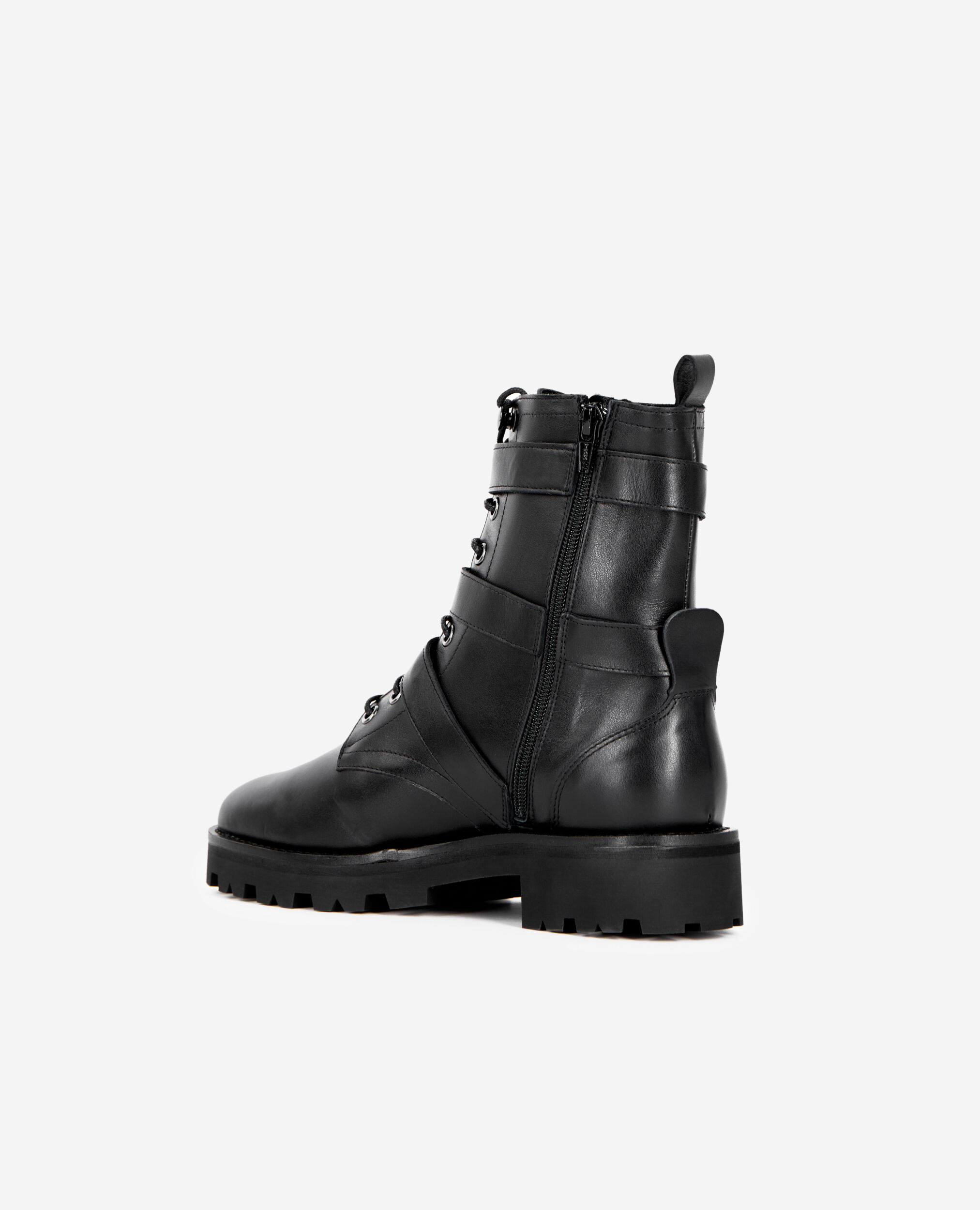 Black leather ranger ankle boots, BLACK, hi-res image number null
