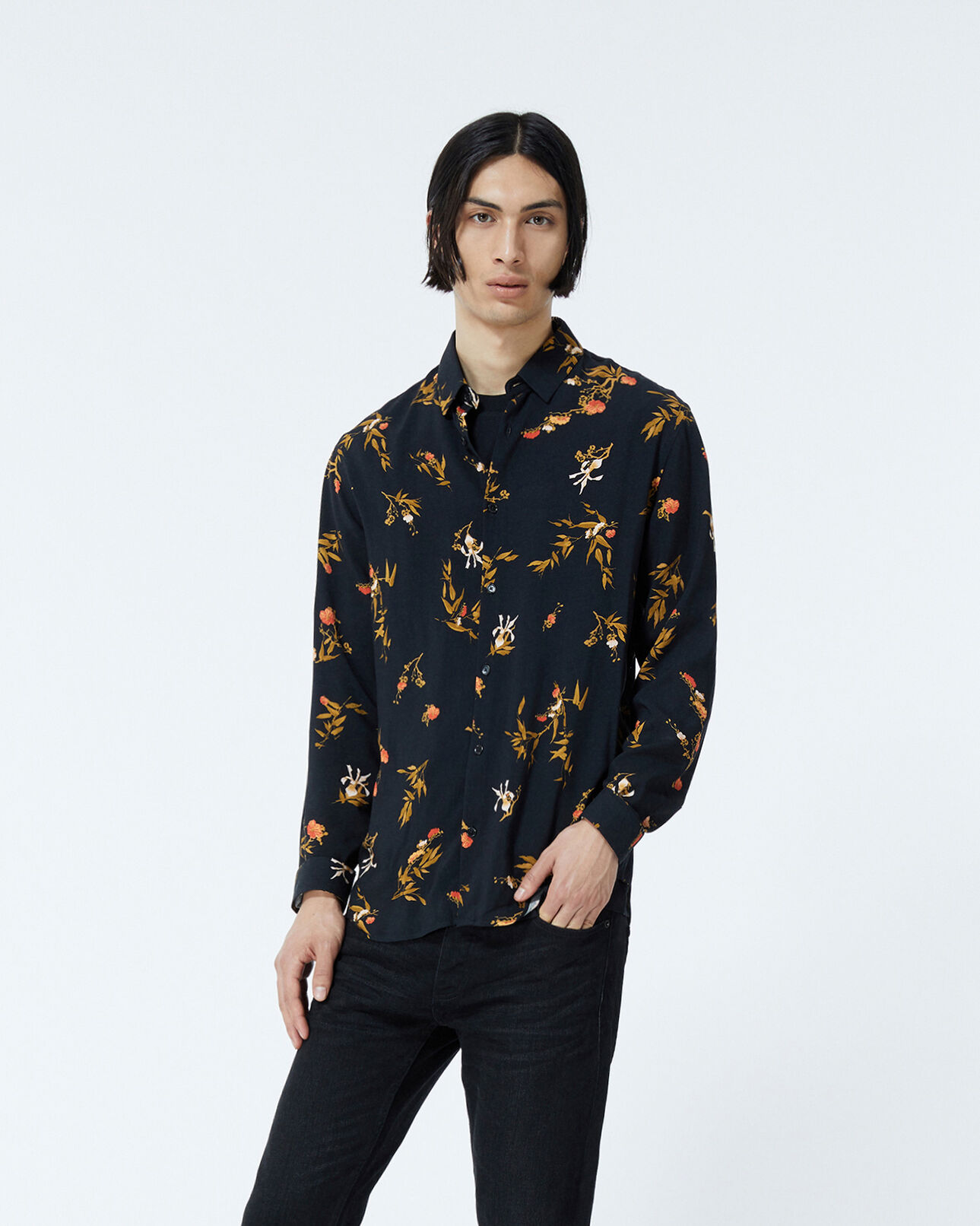 The Kooples H BLACK printed black shirt with classic collar