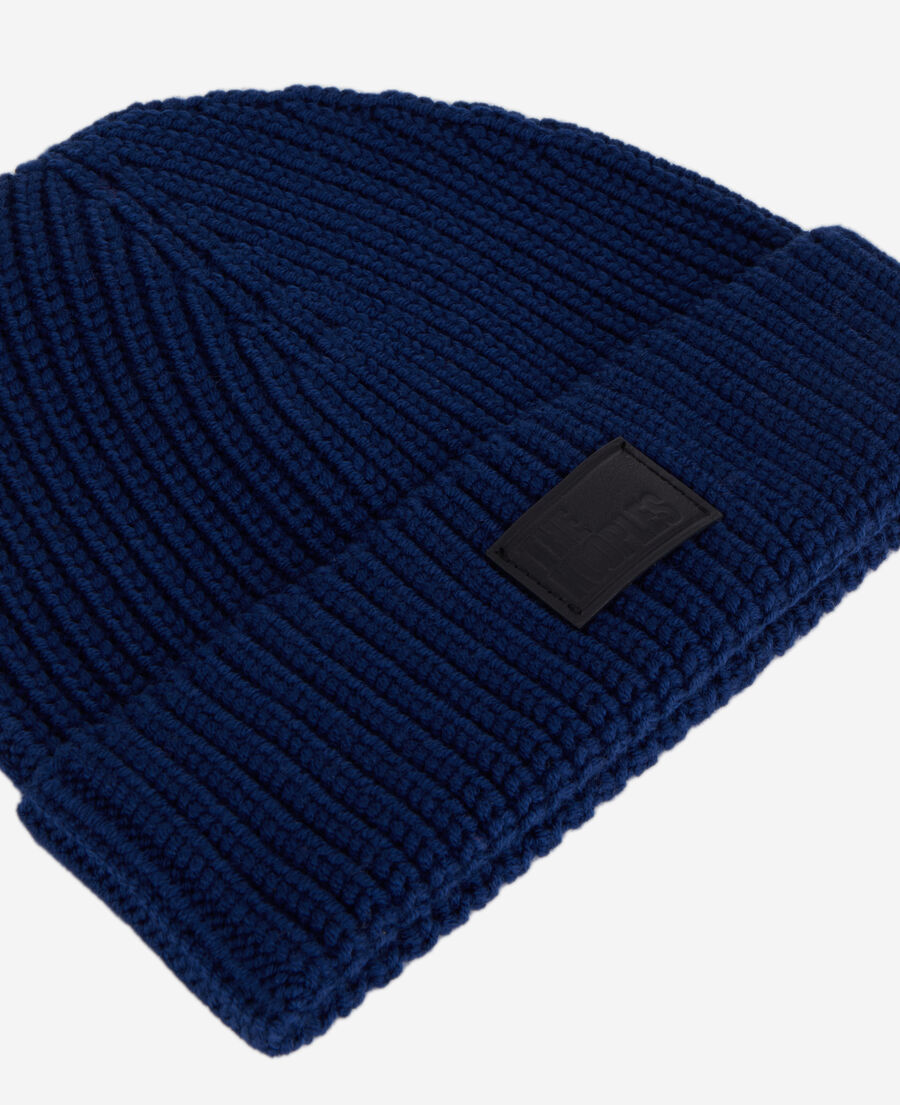 The Kooples MEN ROYAL BLUE - DARK NAVY blue ribbed wool beanie