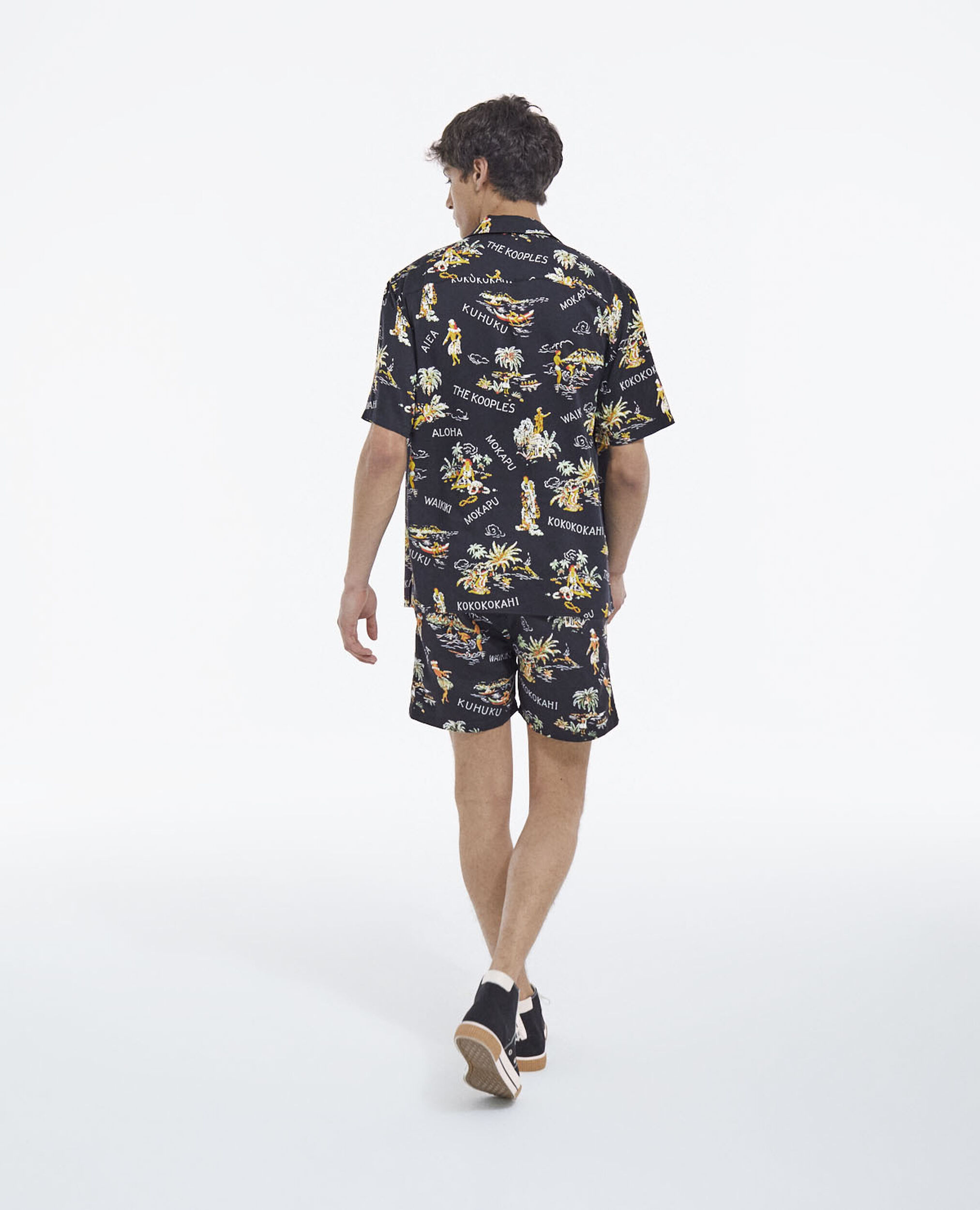 Men’s black shirt with floral print, BLACK / YELLOW, hi-res image number null