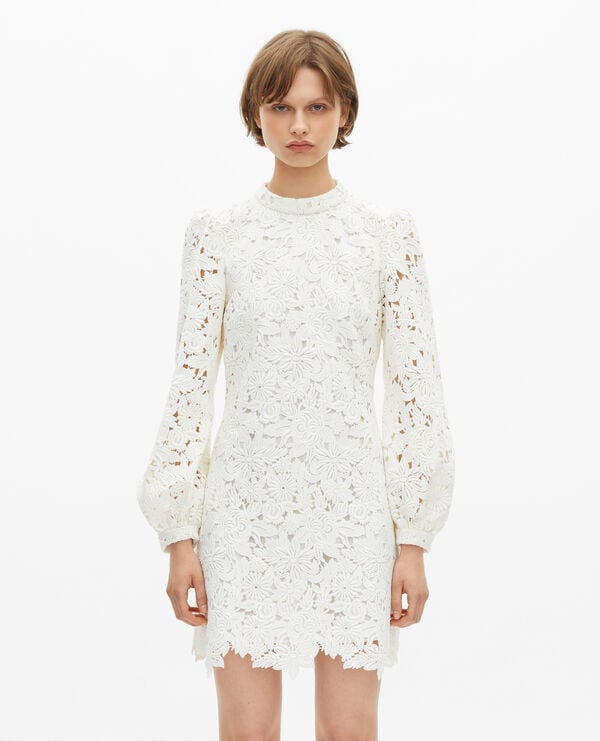 Robe courte en dentelle fleurie écrue femme The Kooples