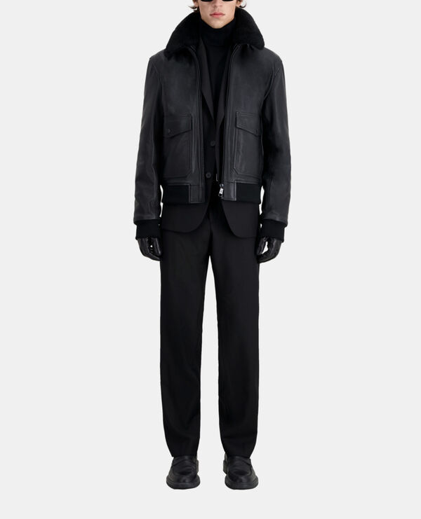 blouson aviateur en cuir noir