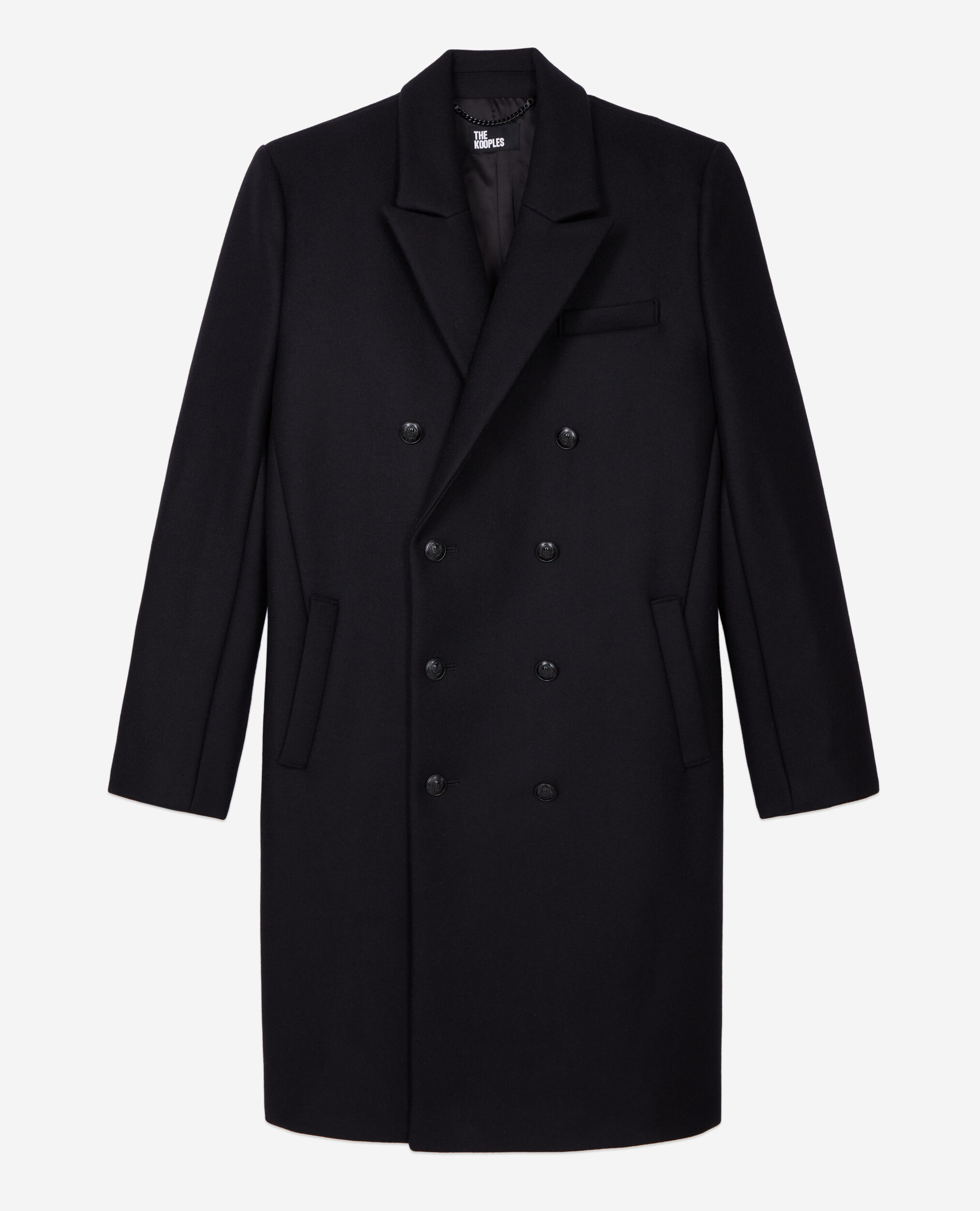Manteau noir long en laine, BLACK, hi-res image number null