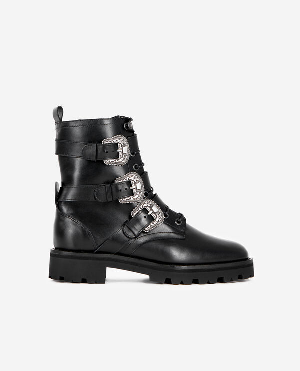black leather ranger ankle boots