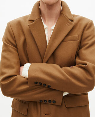The Kooples MEN CAMEL camel leather lapel collar wool coat