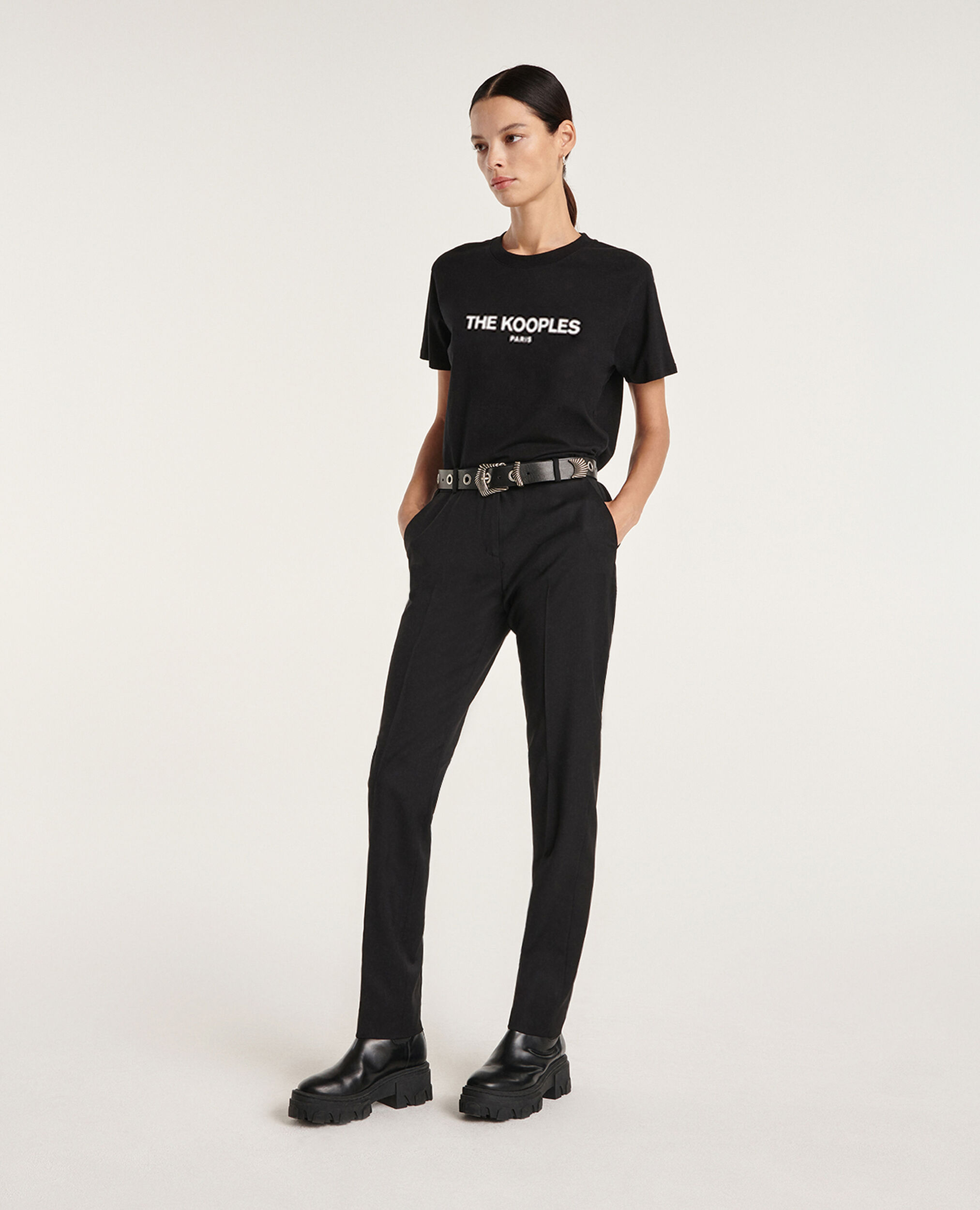 Schwarzes rockiges Baumwoll-T-Shirt, BLACK, hi-res image number null