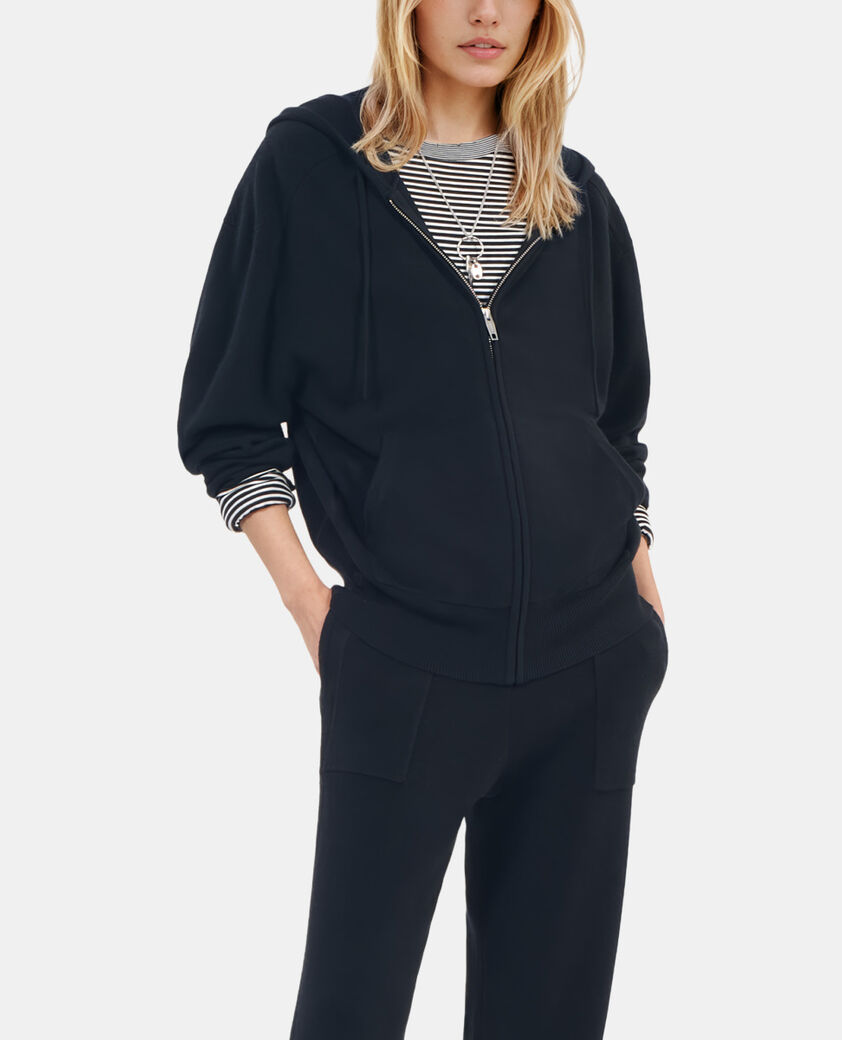 The Kooples FEMME BLACK sweatshirt à capuche en laine et cachemire noir