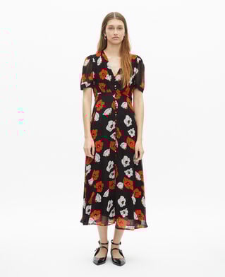 The Kooples F BLACK RED OFF WHITE black floral print maxi dress