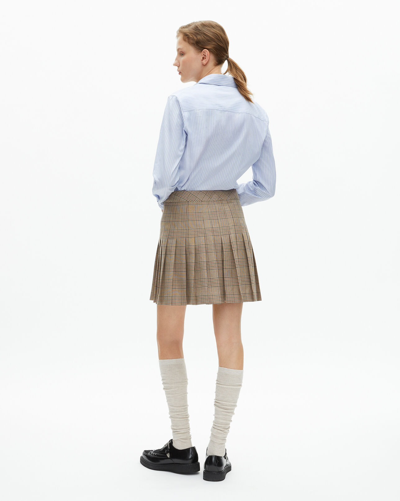 The Kooples WOMEN BEIGE-BROWN prince of wales short skirt beige