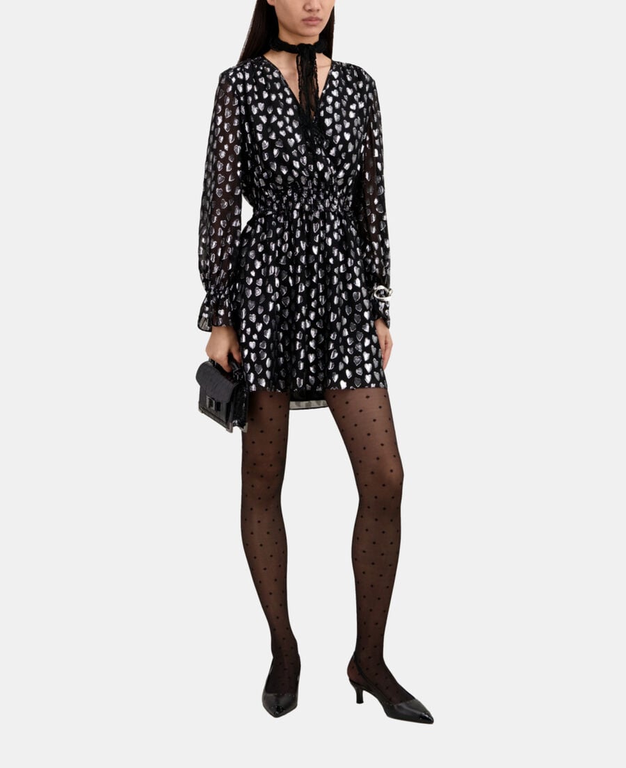 The Kooples FEMME BLACK SILVER robe courte avec cœurs argentés noire