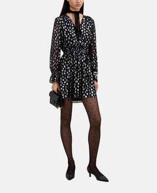 The Kooples FEMME BLACK SILVER robe courte avec cœurs argentés noire