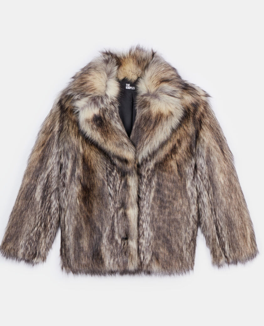 The Kooples DAMEN DARK BEIGE beiger mantel in pelzoptik