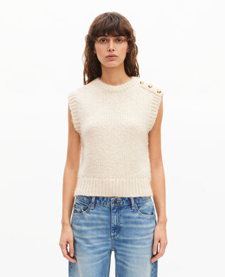 The Kooples F LIGHT BEIGE sleeveless wool blend sweater ecru
