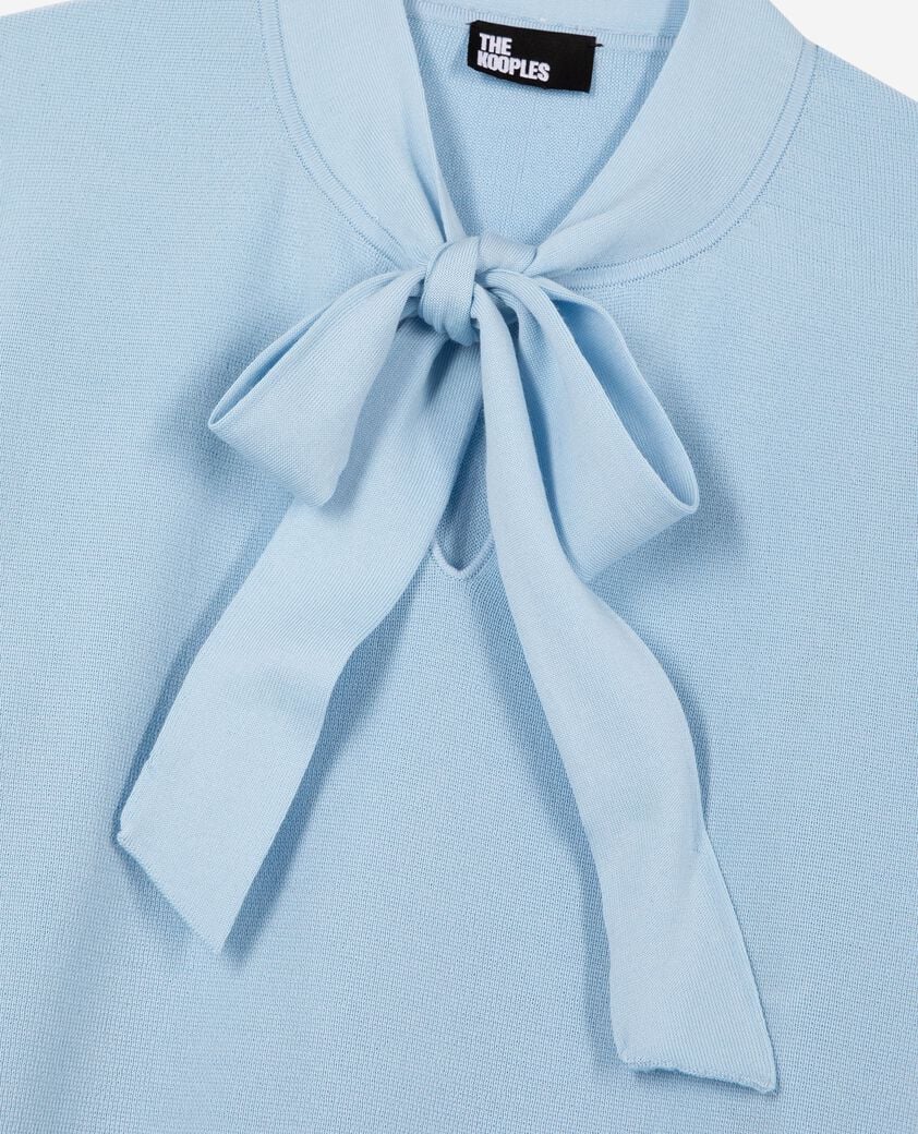 The Kooples FEMME LIGHT BLUE pull col lavalli&egrave;re en coton m&eacute;lang&eacute; bleu
