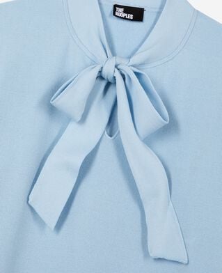 The Kooples FEMME LIGHT BLUE pull col lavalli&egrave;re en coton m&eacute;lang&eacute; bleu