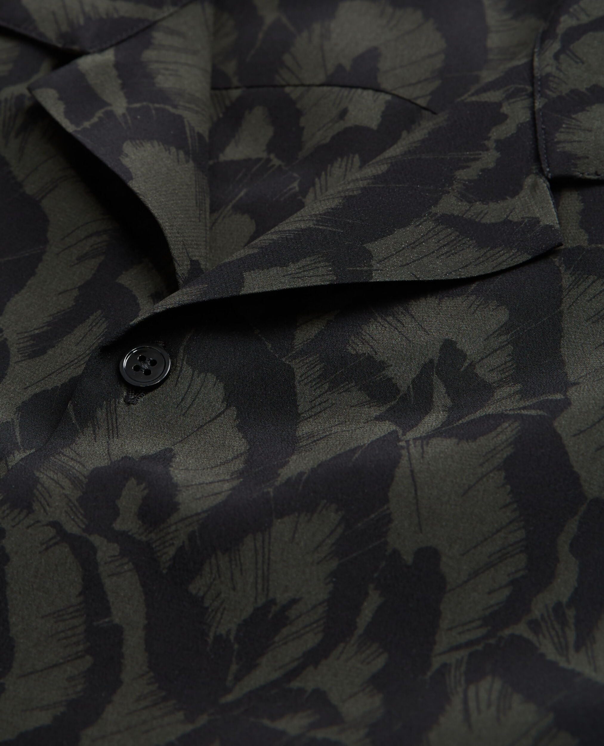 Chemise col hawaïen en soie imprimée, KAKI BLACK, hi-res image number null