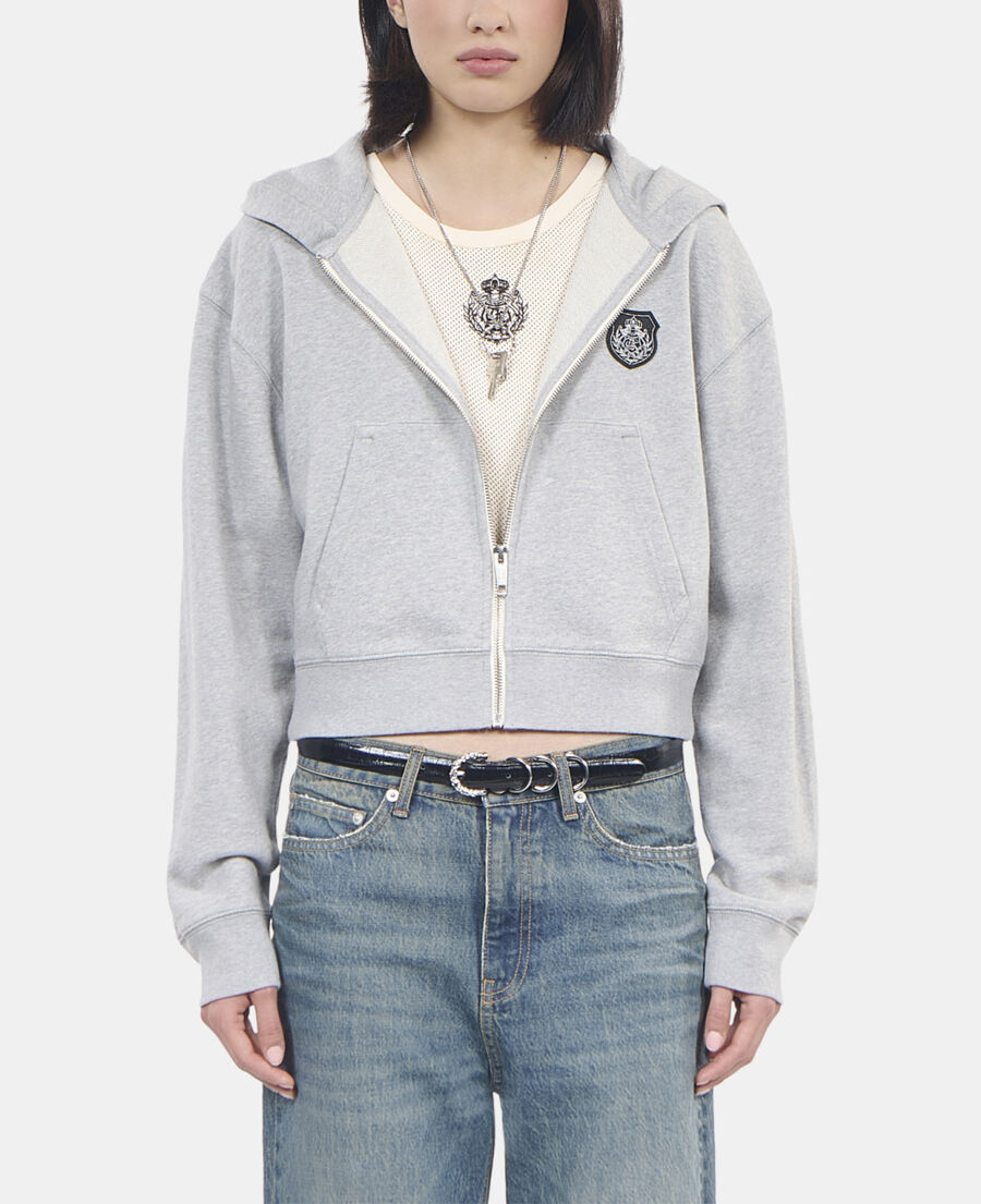 The Kooples WOMEN LIGHT GREY MELANGE grey blazon hoodie