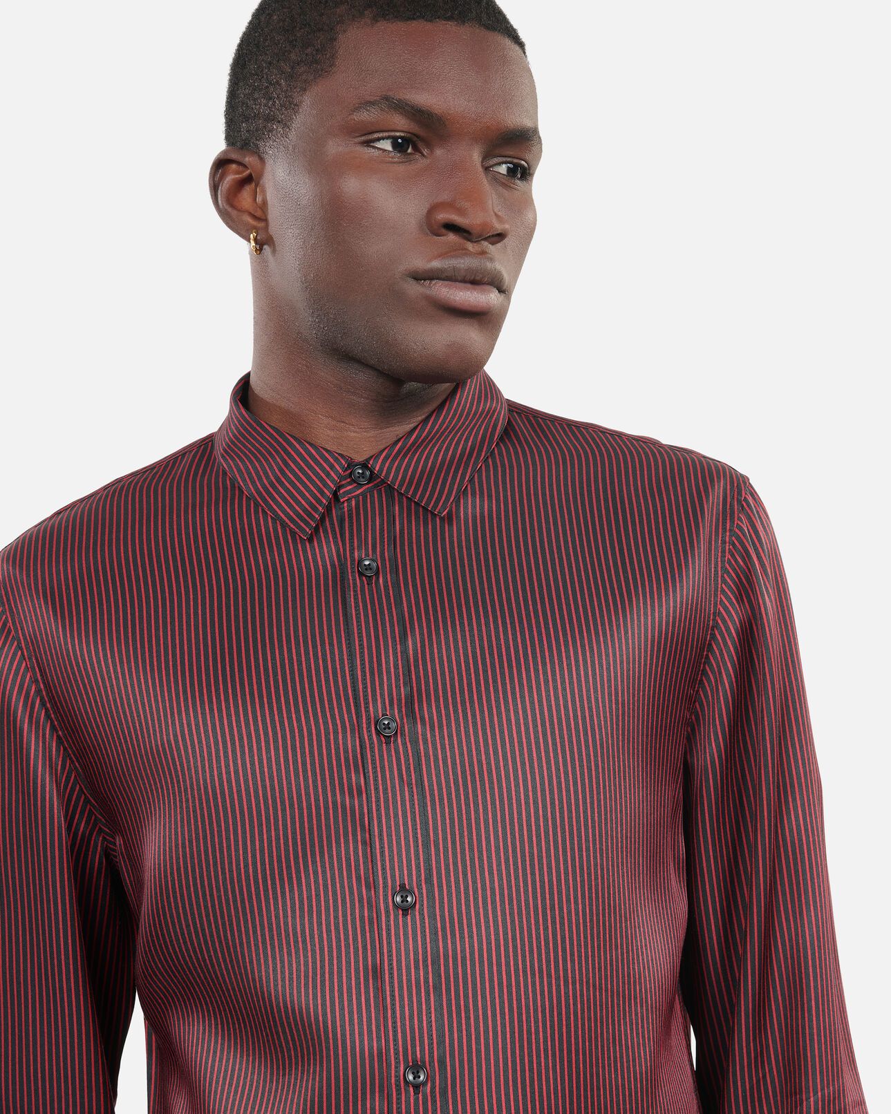 The Kooples HOMME BLACK - RED chemise à rayures noires et rouges