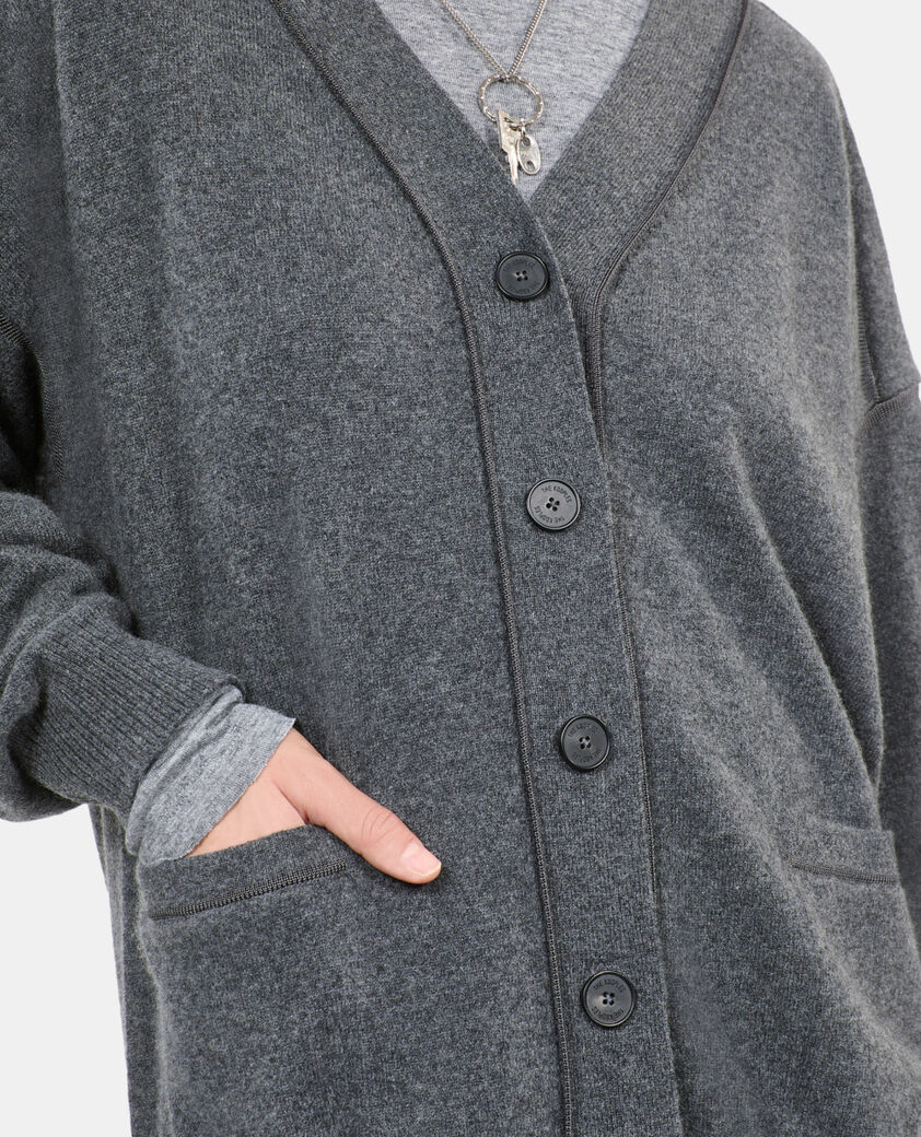 The Kooples WOMEN ANTHRACITE MELANGE grey cashmere cardigan