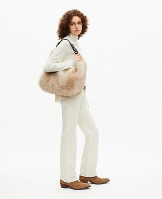 The Kooples FEMME BEIGE ECRU sac effet fourrure beige