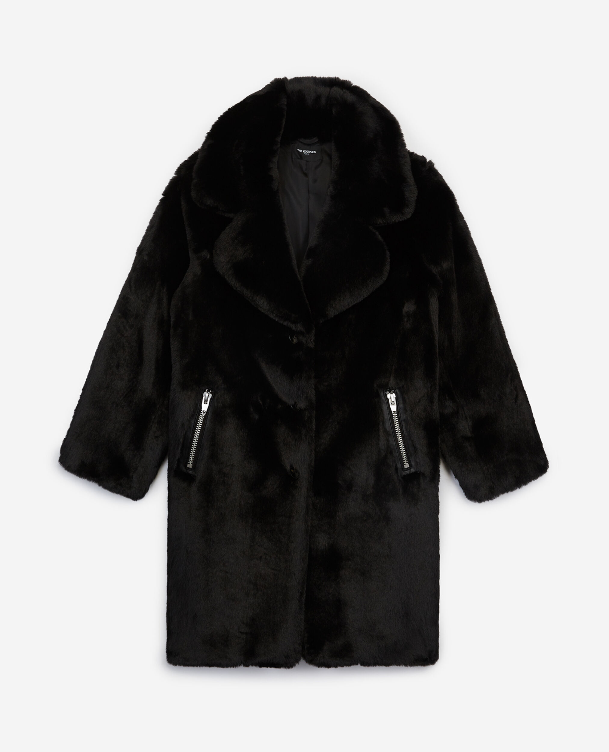 Manteau fausse fourrure noir long, BLACK, hi-res image number null