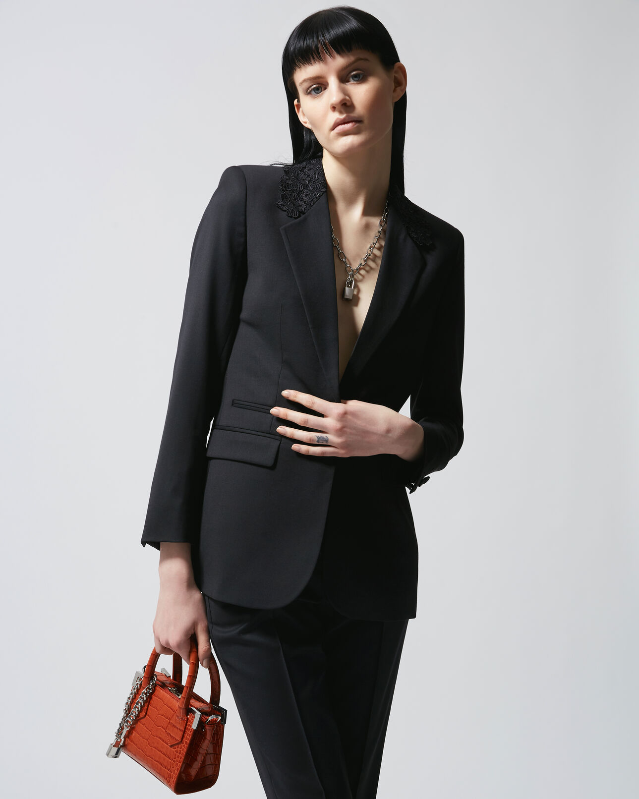 The Kooples FEMME BLACK veste stretch noire dentelle sur le col